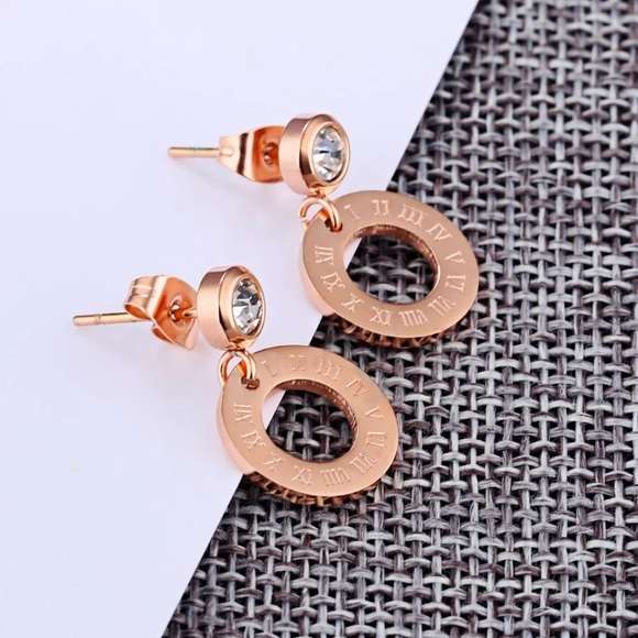 3/$30 Rose Gold Stainless Steel Roman Earrings - Picture 4 of 6